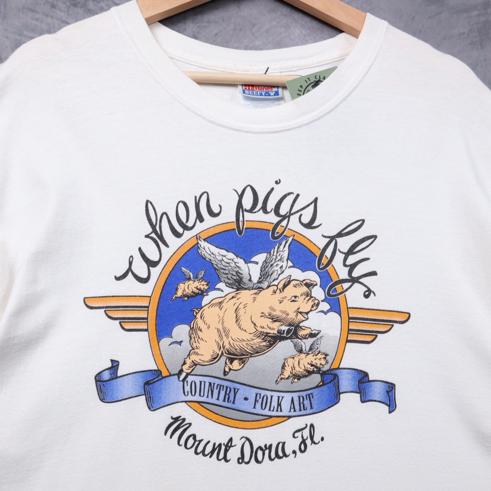 90s White When Pigs Fly Mount Dora Florida Shirt 5463