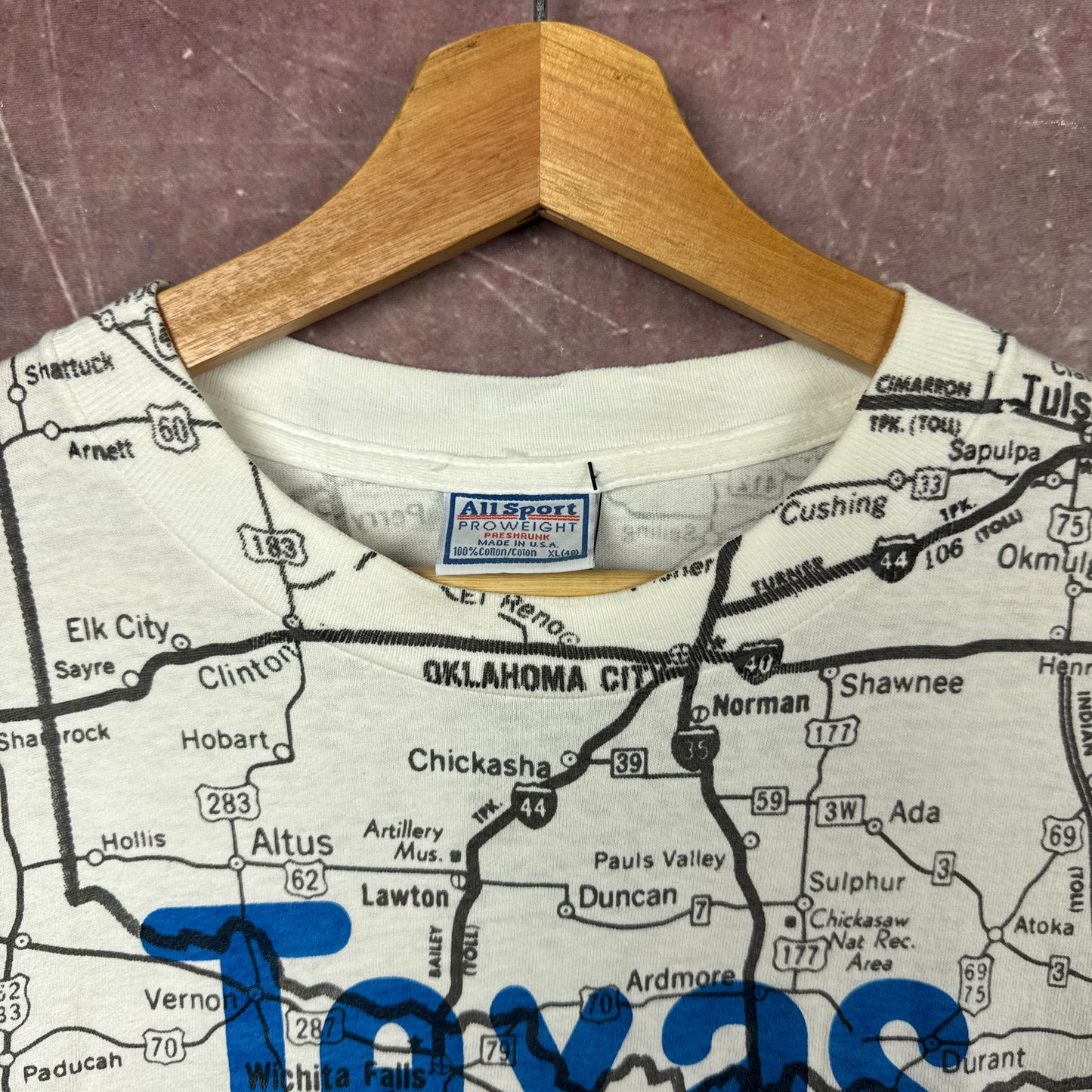 90s White Texas AOP Map Tee 3831