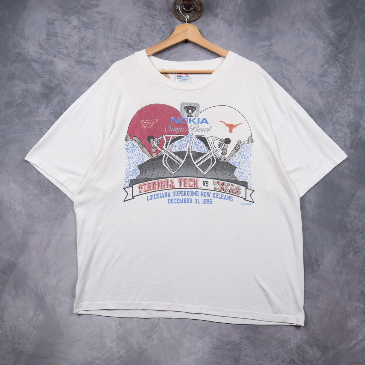 1995 White Nokia Sugar Bowl Virginia Tech vs Texas Shirt 5741