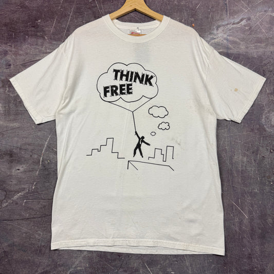 Early 00s White Think Free Tufts Freethought Society Graphic Shirt L 0860