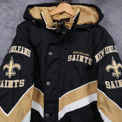 90s Black New Orleans Saints Starter Hooded Jacket 6527