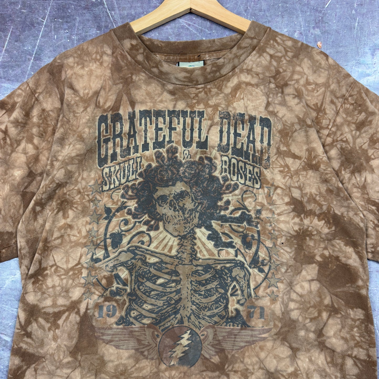 Early 00s Brown Tie Dye Grateful Dead Bertha Skull & Roses Graphic Shirt L 1066