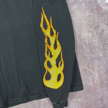 90s Black Motley Crue Flame Sleeve Spellout Graphic Shirt L 2895