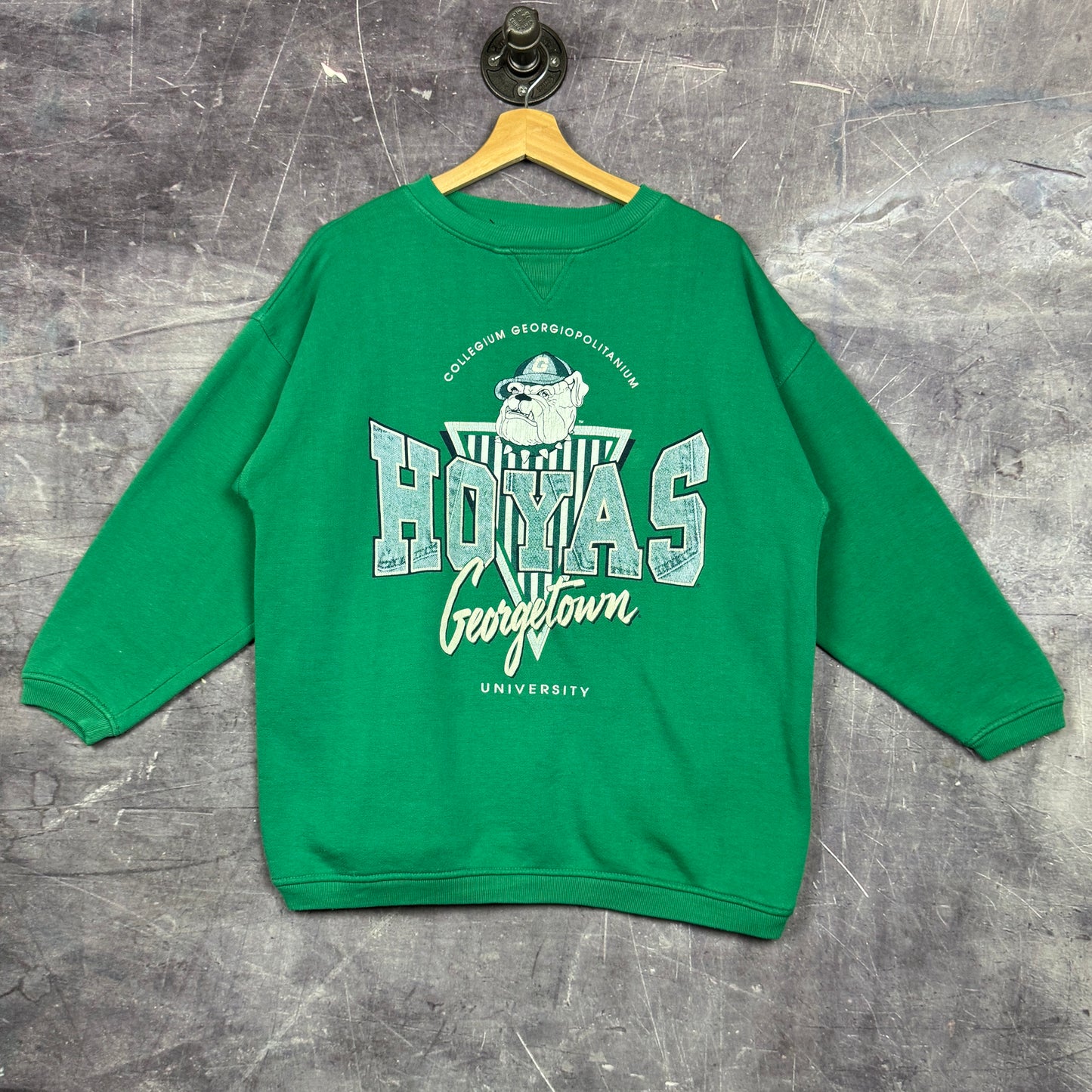 90s Green Georgetown Hoyas Bulldog Graphic Logo Crewneck Sweatshirt L 0089