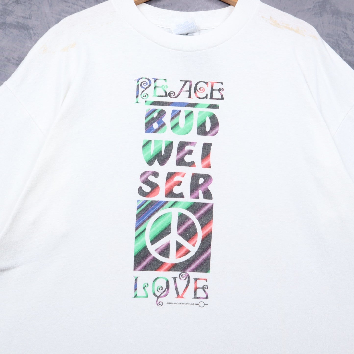 1998 White Budweiser Peace Love Shirt 4841
