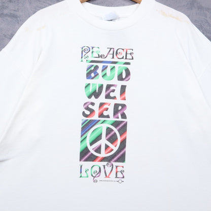 1998 White Budweiser Peace Love Shirt 4841