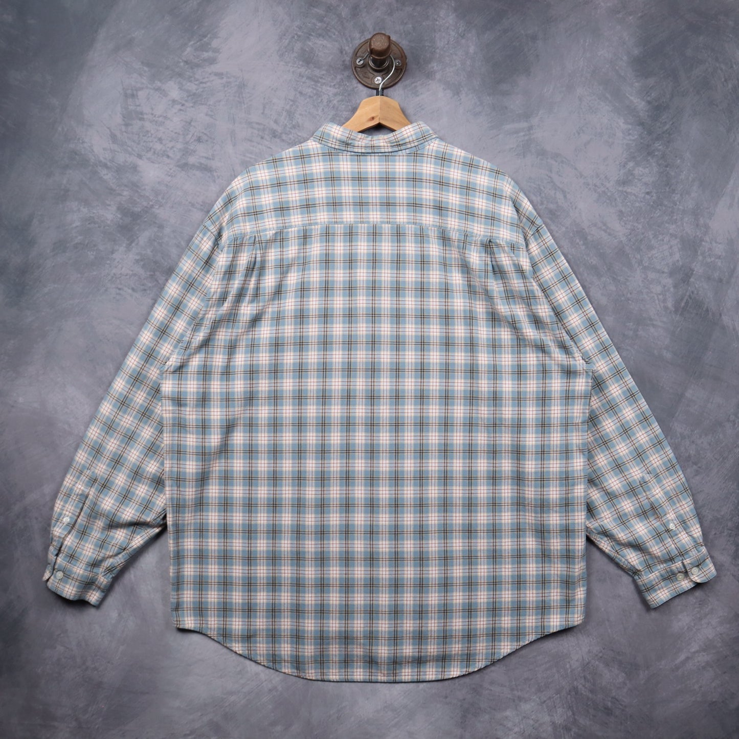 90s Light Blue Structure Plaid Long Sleeve Button Up Shirt 5532