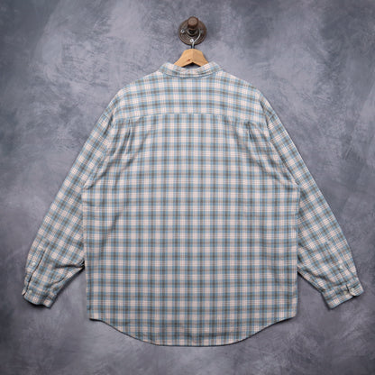 90s Light Blue Structure Plaid Long Sleeve Button Up Shirt 5532