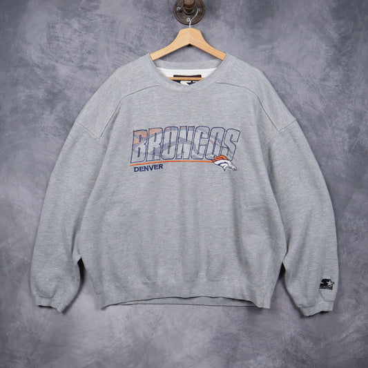 00s Grey Denver Broncos Starter Crewneck Sweatshirt 6443