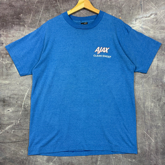 90s Blue Ajax Clean Sweep Logo Graphic Shirt L 0829