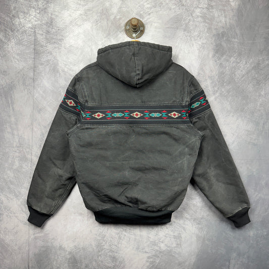 90s Black Hooded Carhartt Aztec Jacket 4053