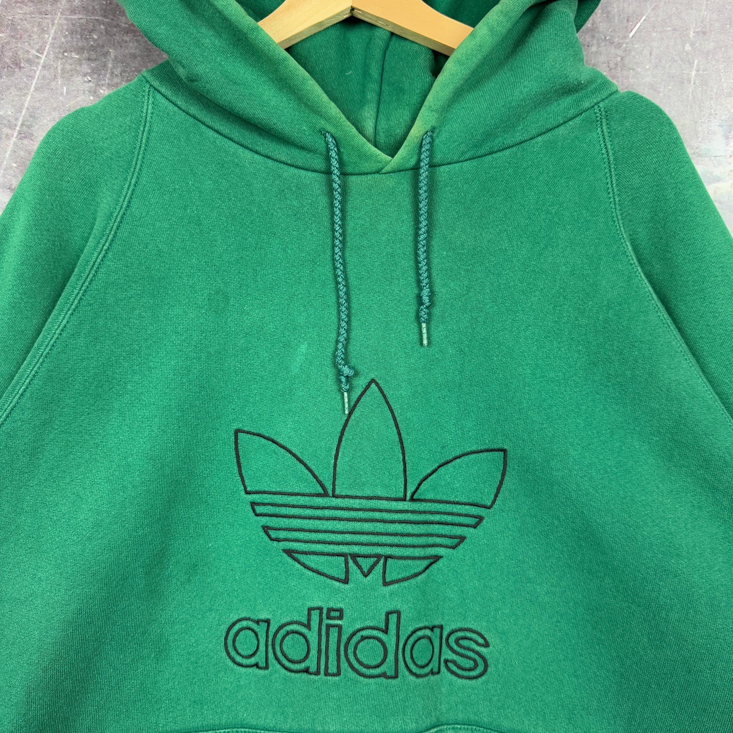 90s Forest Green Adidas Trefoil Essential Logo Embroidered Graphic Hoodie XL 1209