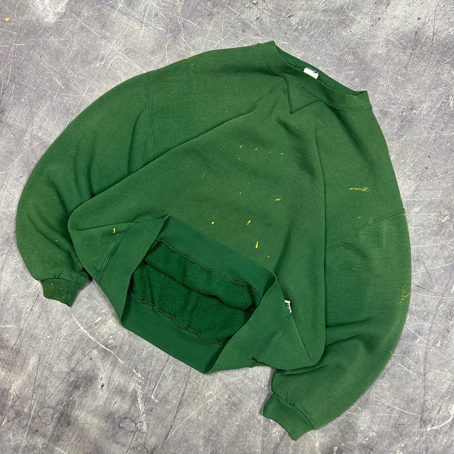 90s Forest Green Russell Athletic Blank Essential Painter Crewneck Sweasthirt Boxy L AH44