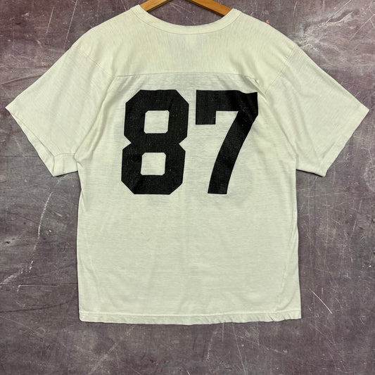 80s White Bowdoin Cotton Football Jersey 3372