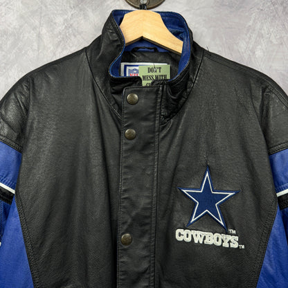 90s Black Dallas Cowboys Starter Leather Jacket 4089