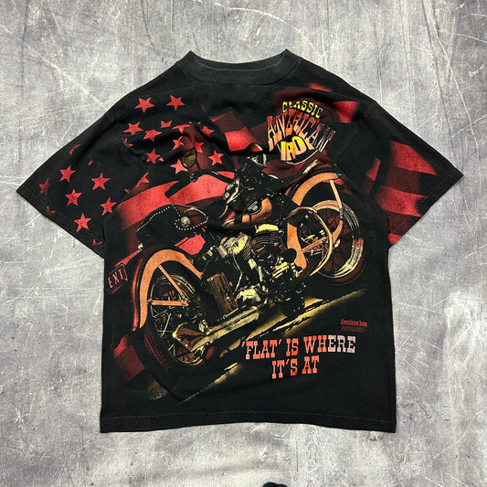 1997 Classic American Iron Motorcycle Graphic All Over Print Shirt L Y34