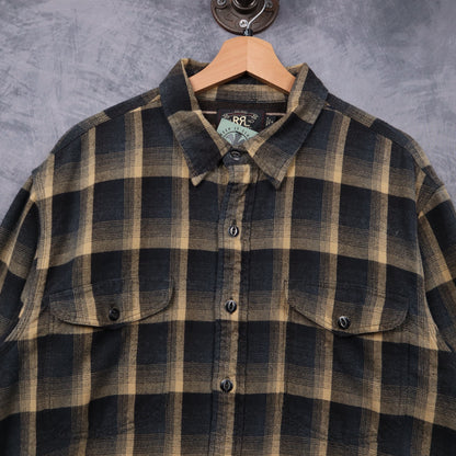 Y2K Black & Tan RRL Ralph Lauren Plaid Flannel Shirt 5485