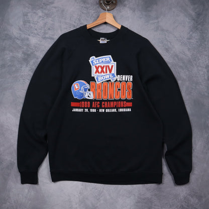 1990 Black Denver Broncos Super Bowl XXIV Crewneck Sweatshirt 6783