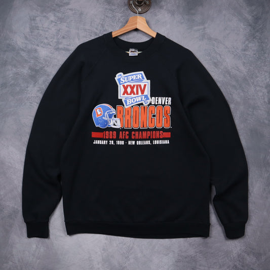 1990 Black Denver Broncos Super Bowl XXIV Crewneck Sweatshirt 6783