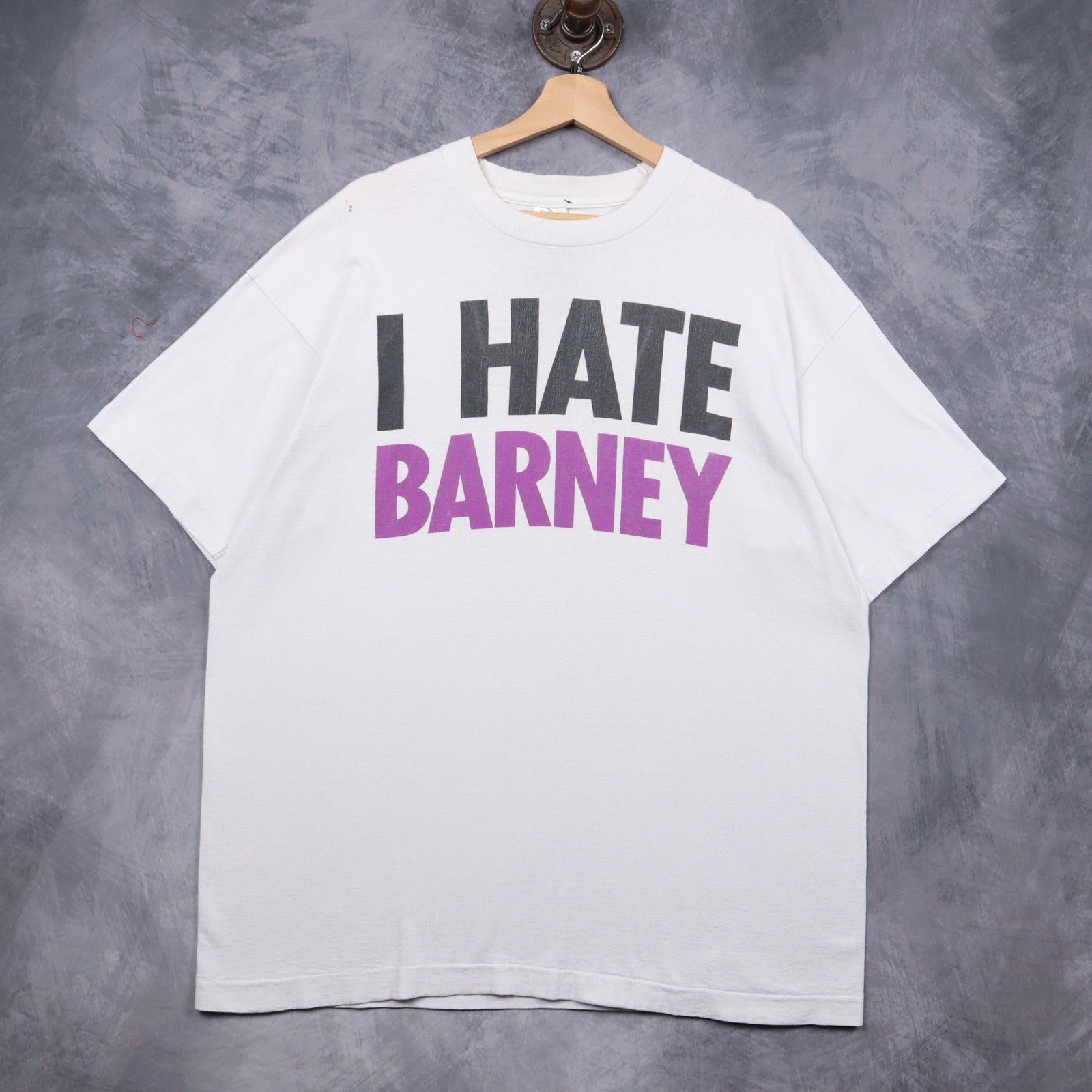 90s White I Hate Barney Shirt 5169