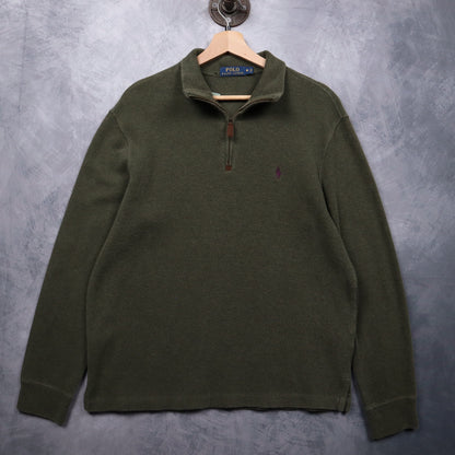 00s Olive Green Polo Ralph Lauren Quarter Zip Sweater 4709