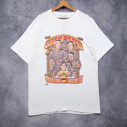 1995 White Houston Rockets Back To Back Champs Caricature Shirt 4921