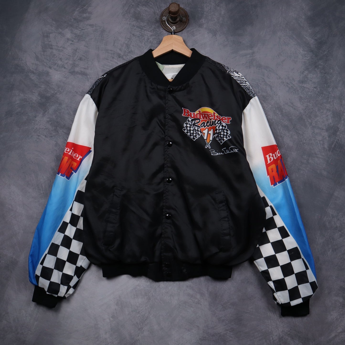 90s Black Budweiser Racing Bill Elliott Fanimation Bomber Jacket 5094