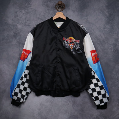 90s Black Budweiser Racing Bill Elliott Fanimation Bomber Jacket 5094