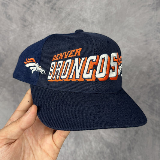 90s Navy Blue Denver Broncos Sports Specialties Grid Hat 6837