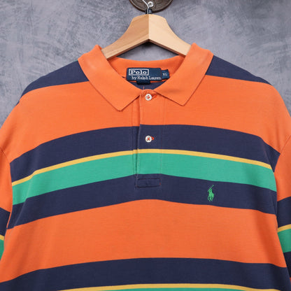 90s Orange Polo Ralph Lauren Striped Long Sleeve Polo Shirt 5466