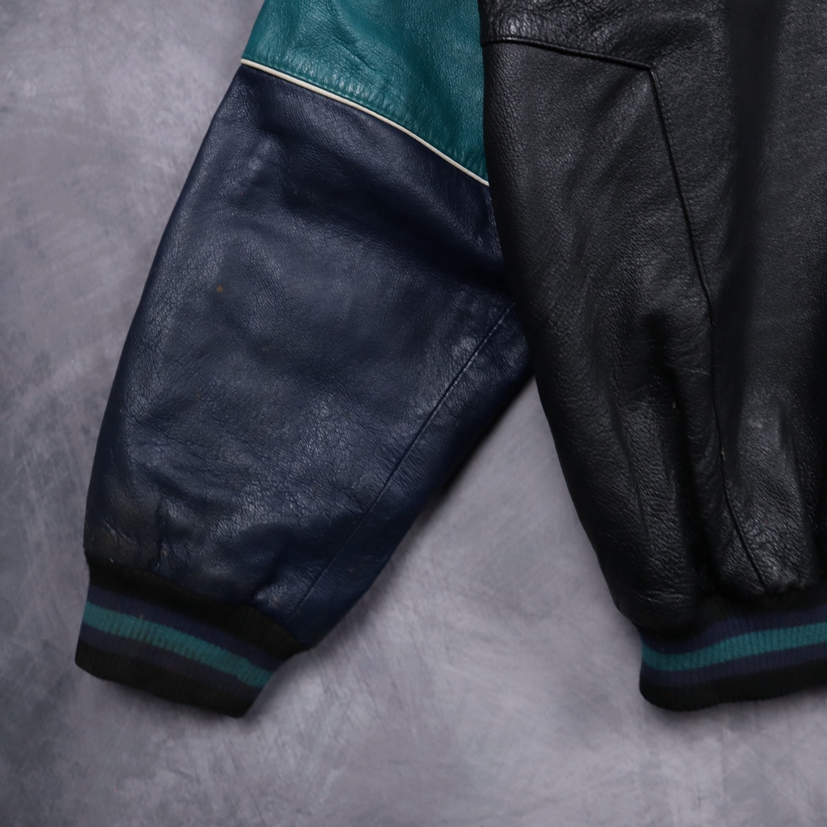 90s Black Miami Dolphins Leather Varsity Jacket 6519