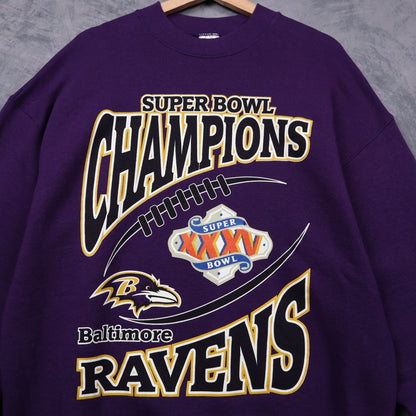 2001 Purple Baltimore Ravens Super Bowl XXXV Champions Crewneck Sweatshirt 6454