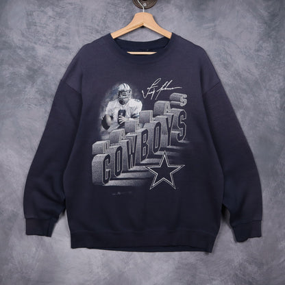 90s Navy Blue Dallas Cowboys Troy Aikman Crewneck Sweatshirt 6607