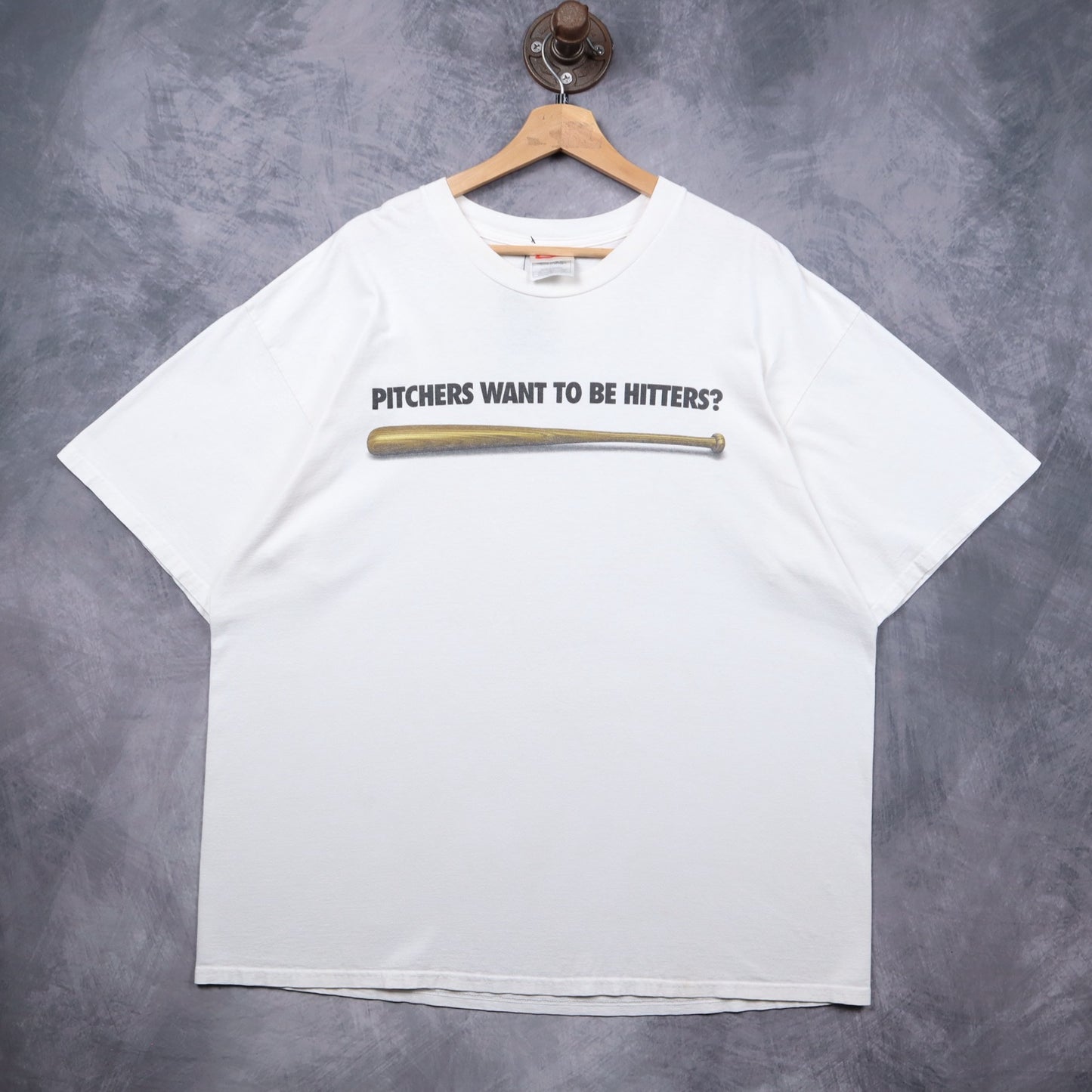 90s White Nike "Pitchers Want To Be Hitters?" Baseball Shirt 5522