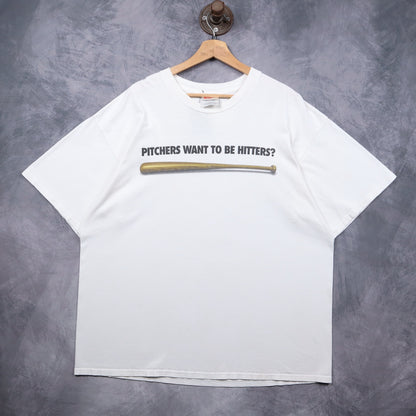 90s White Nike "Pitchers Want To Be Hitters?" Baseball Shirt 5522