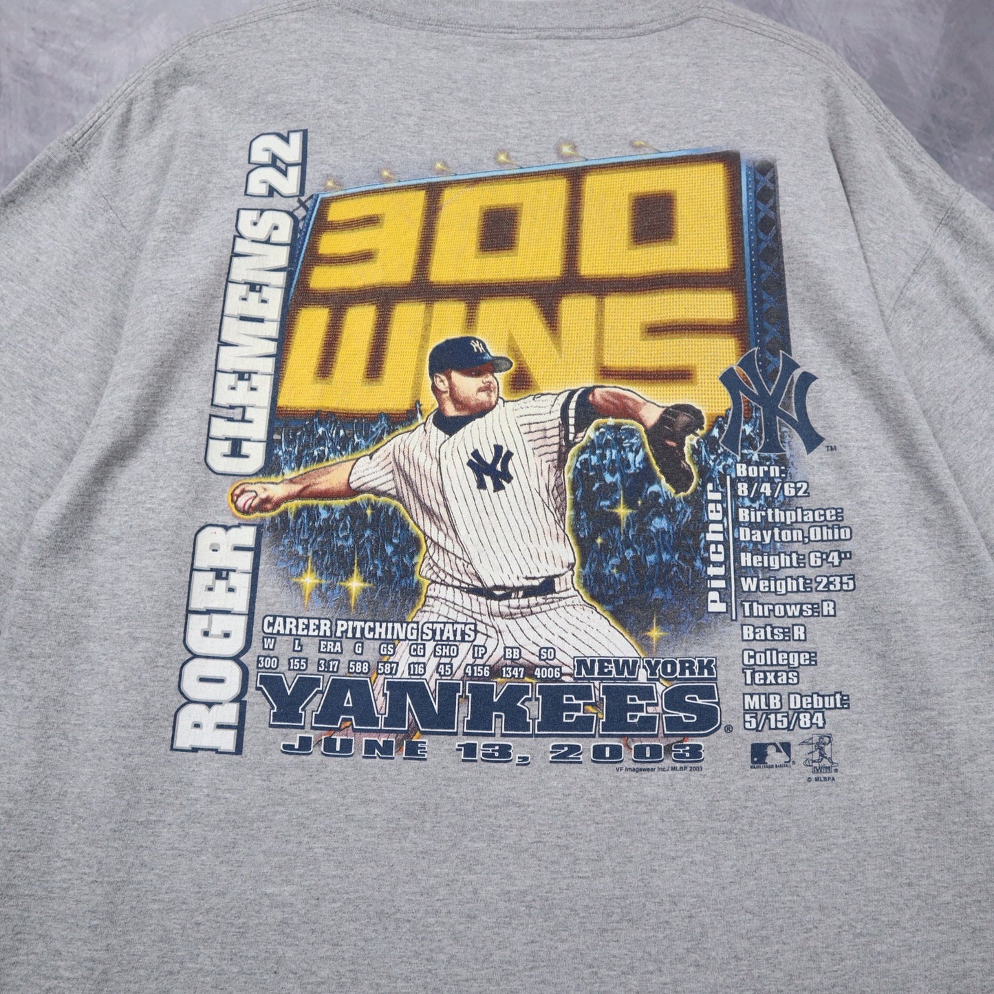 2003 Grey Roger Clemens 300 Wins Yankees Shirt 4676