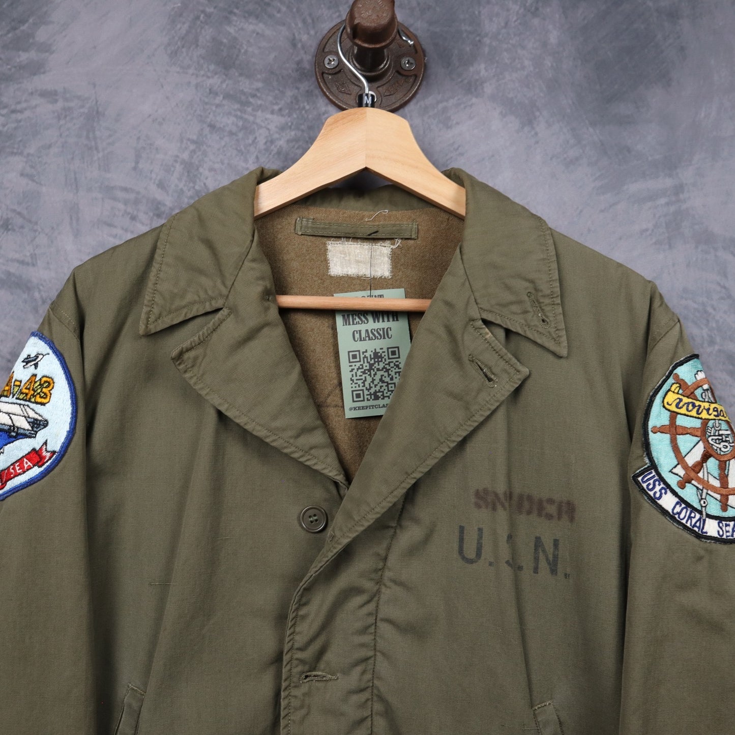 60s Olive Green USN USS Coral Sea A-4B Navy Deck Jacket 5072