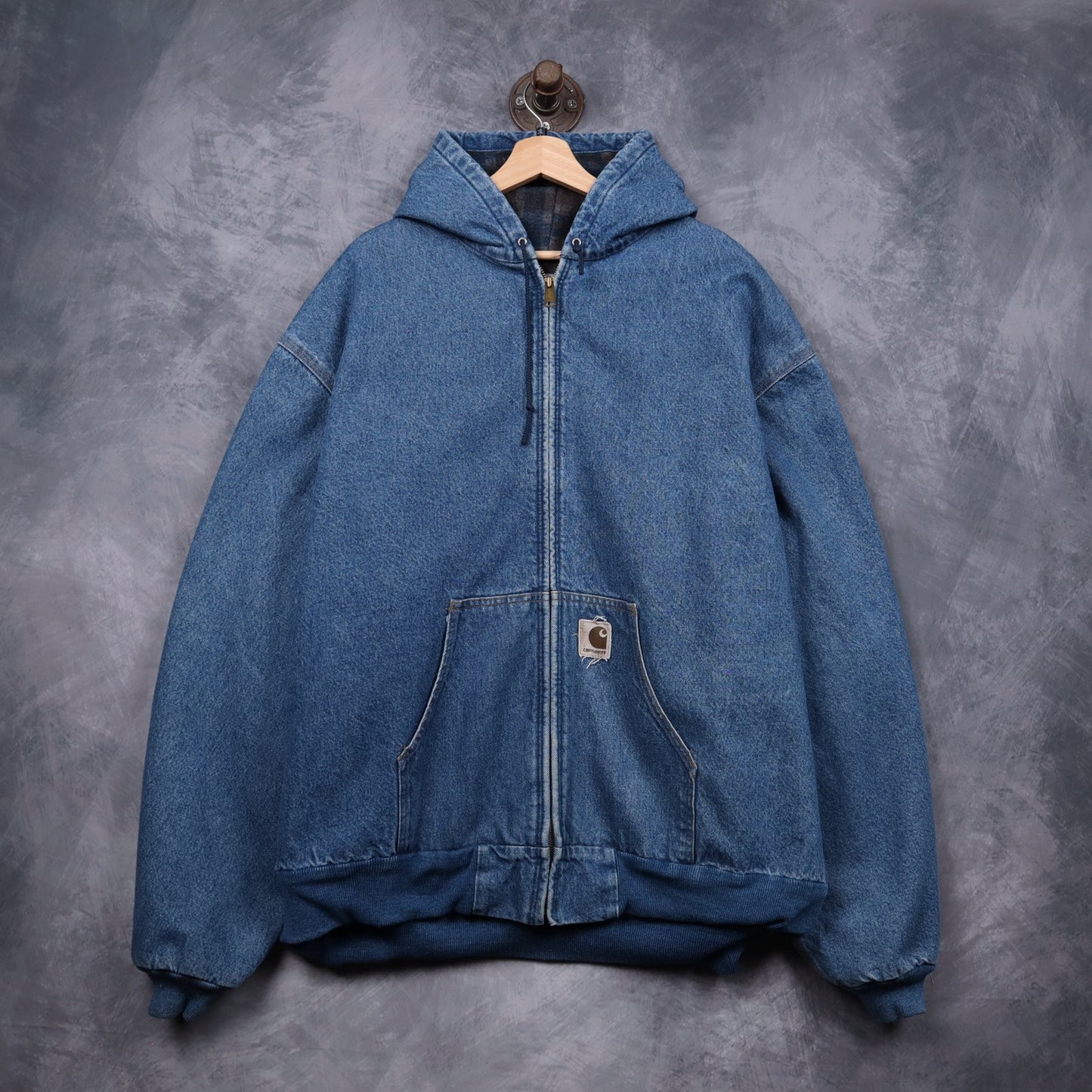 90s Denim Carhartt Flannel Lined Hooded Active Jacket 4798