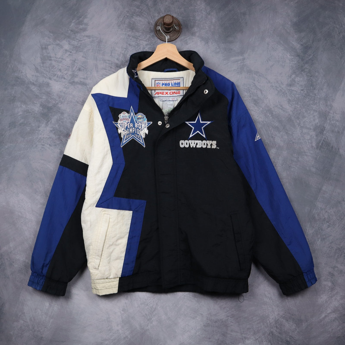 90s Black Dallas Cowboys Super Bowl Champions Apex One Jacket 6494