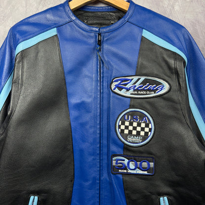 00s Black And Blue Leather Racing Jacket 3996