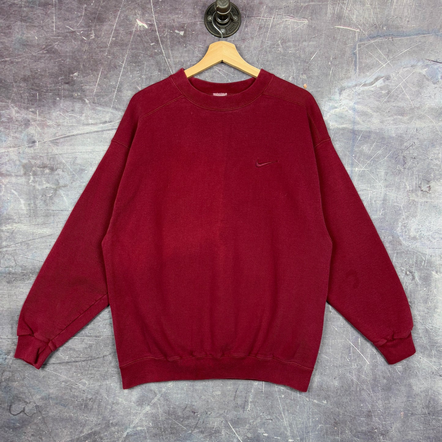 90s Red Nike Essential Logo Mini Swoosh Tonal Crewneck Sweatshirt M 1202