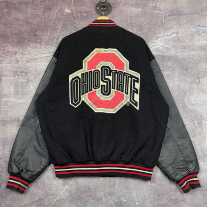 90s Black Ohio State Jeff Hamilton Reversible Letterman Varsity Jacket XL 1293