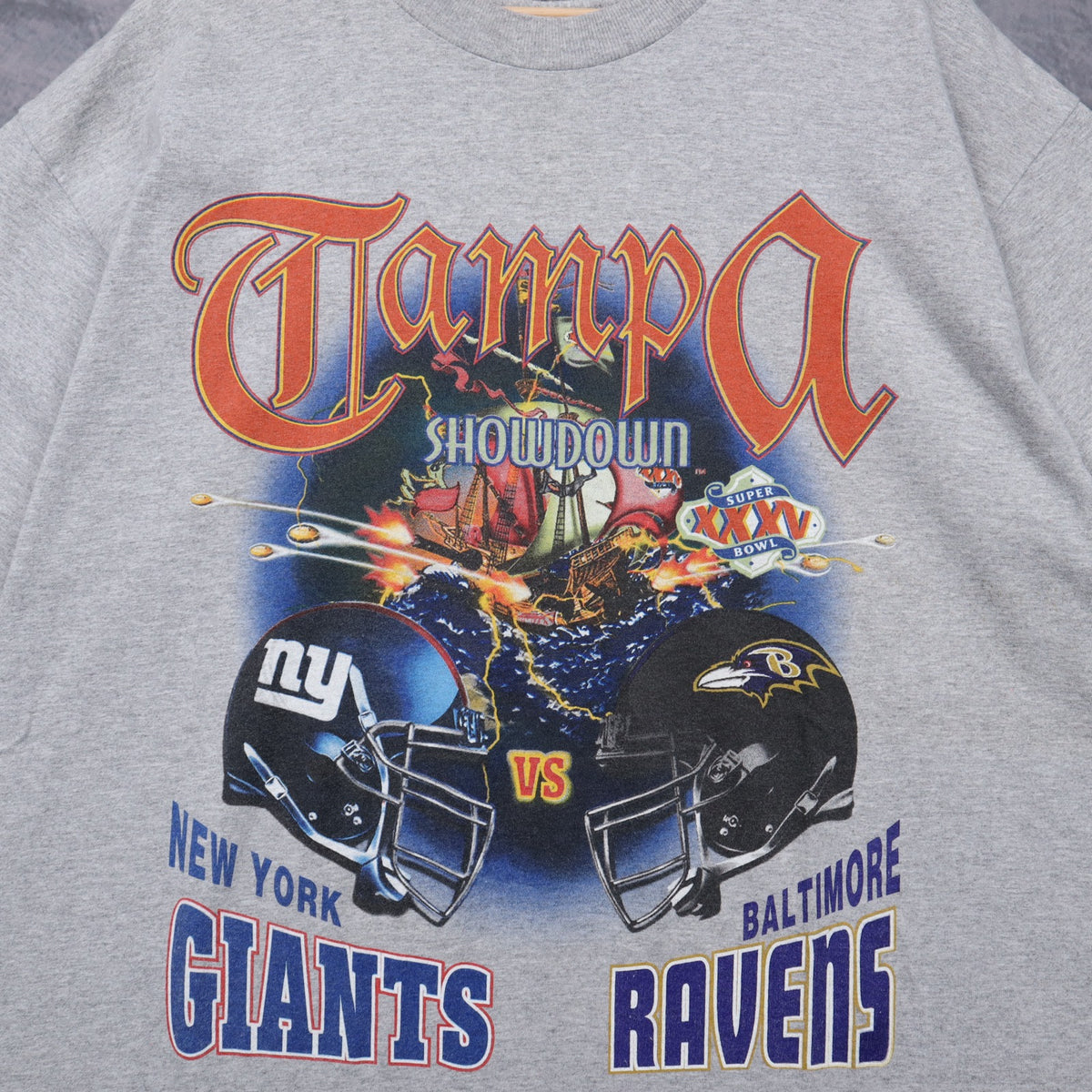 2001 Grey Super Bowl XXXV Tampa Showdown Giants vs Ravens Shirt 6727
