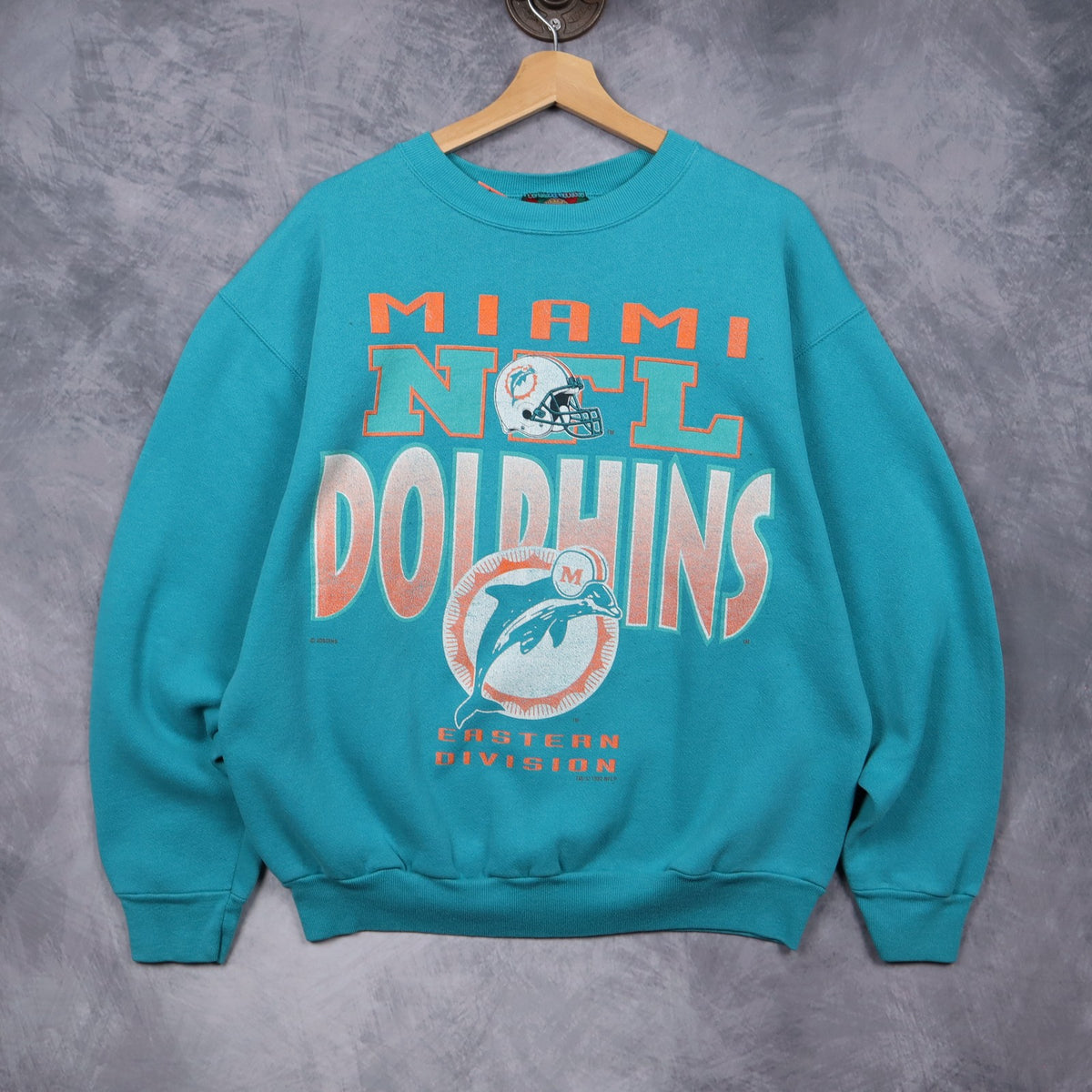 1992 Teal Miami Dolphins Eastern Division Crewneck Sweatshirt 6473