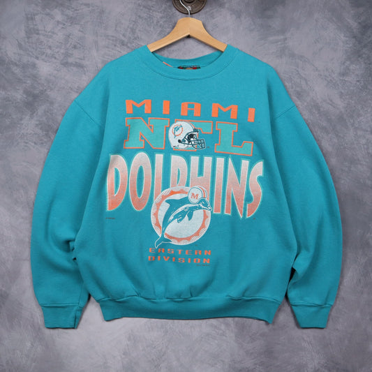 1992 Teal Miami Dolphins Eastern Division Crewneck Sweatshirt 6473