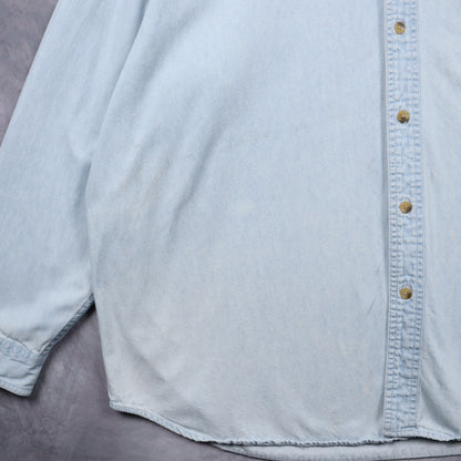 90s Light Wash New York Rangers Lee Sport Denim Button Up Shirt 5476