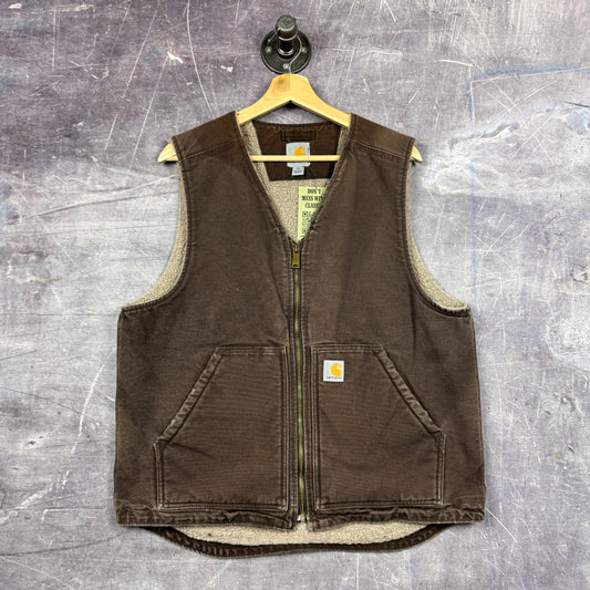 00s Mocha Brown Carhartt Sherpa Lined Vest M 0250