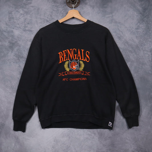 90s Black Cincinnati Bengals AFC Champions Embroidered Crewneck Sweatshirt 6452