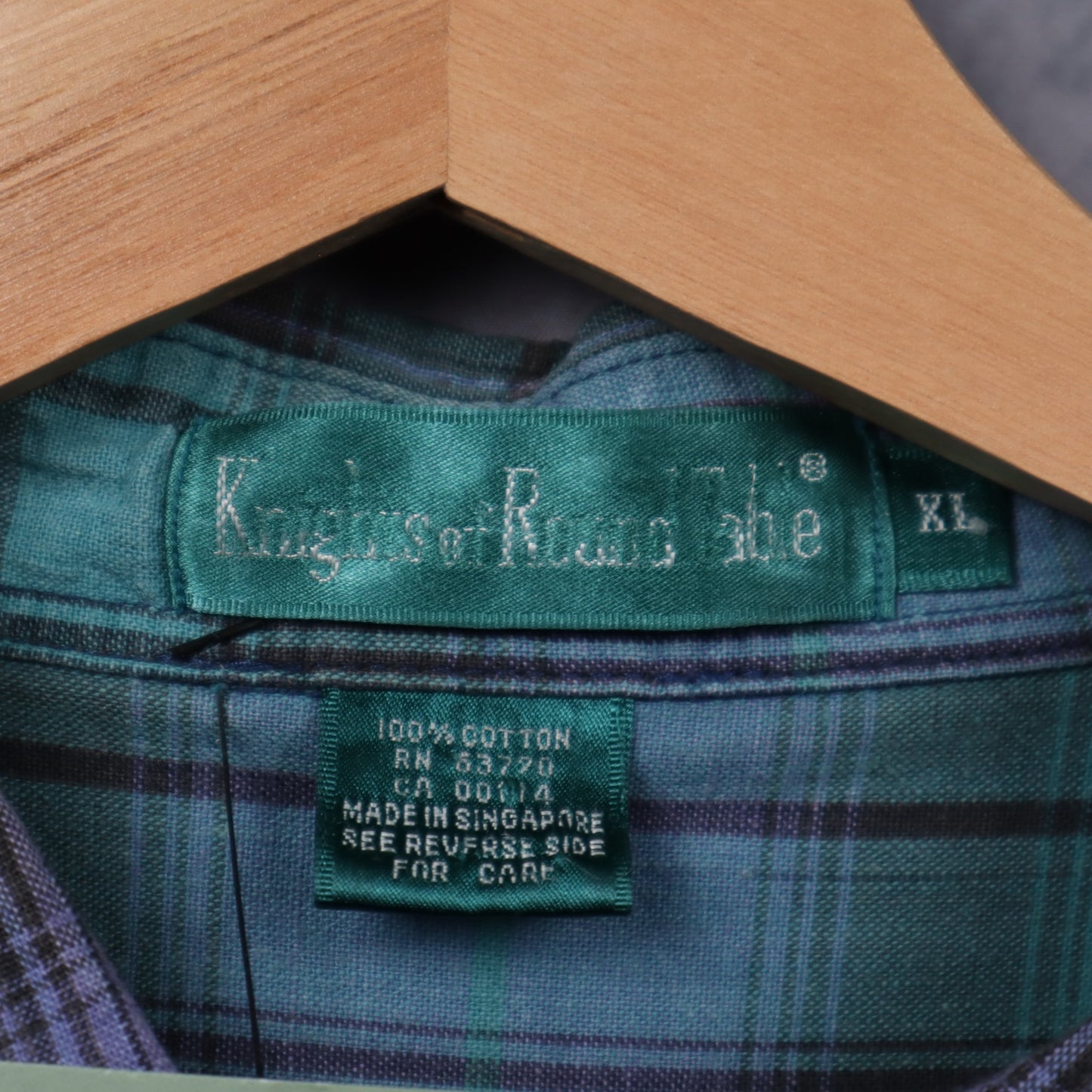 90s Green Purple Knights of Round Table Shadow Plaid Short Sleeve Button Up Shirt 5478