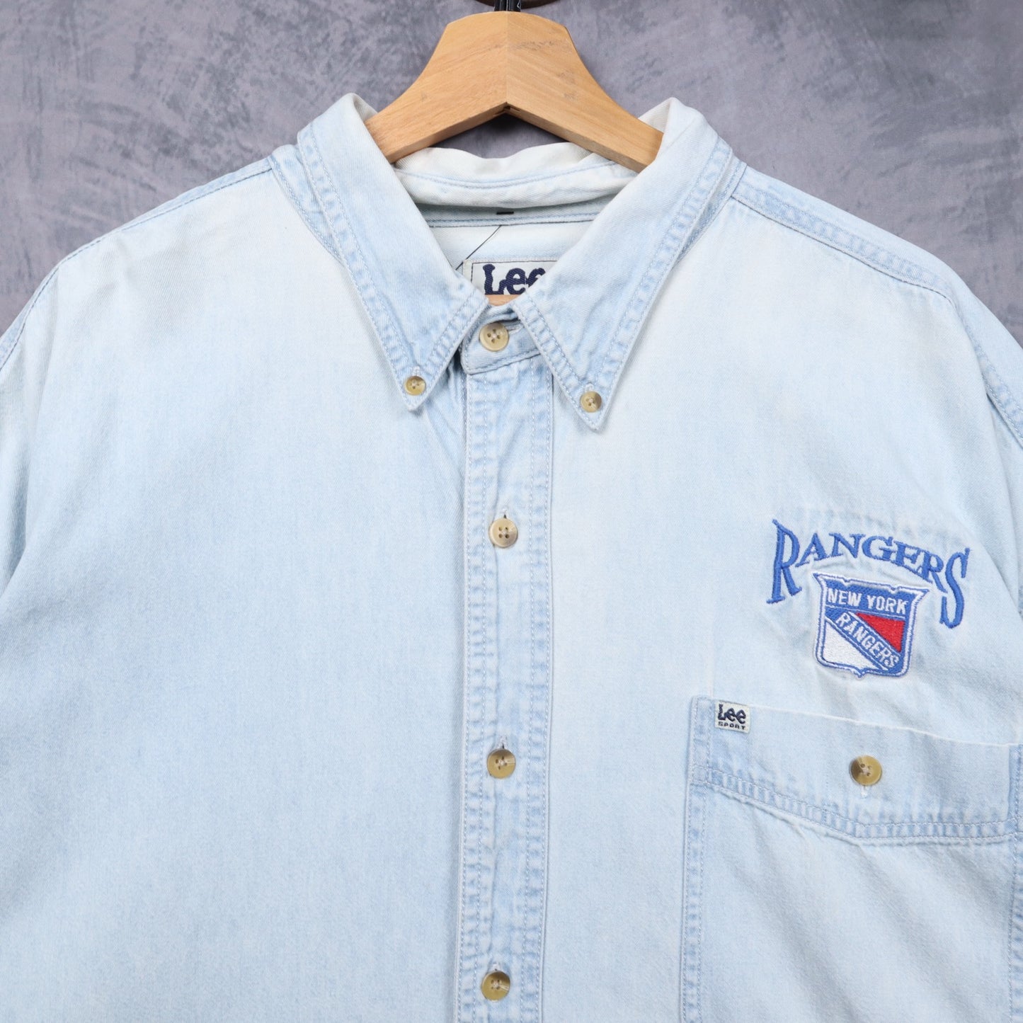 90s Light Wash New York Rangers Lee Sport Denim Button Up Shirt 5476
